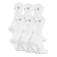 Load image into Gallery viewer, Under Armour Adult Charged Cotton 2.0 Crew Socks, 6-Pairs, White/Gray, Shoe Size: Mens 8-12, Womens 9-12