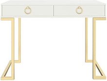 Load image into Gallery viewer, Nathan James 53301 Leighton Two-Drawer Home Office Computer Desk Vanity Table, Wood and Metal, White/Gold