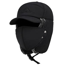 Load image into Gallery viewer, 3 in 1 Thermal Fur Lined Trapper Hat with Ear Flap for Men, Full Face Neck Warmer All-Around Windproof Warm Insulated Winter Baseball Cap Cycling Snow Ski Snowboard Bomber Hat,Black