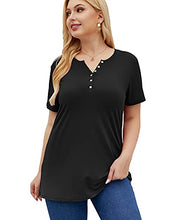 Load image into Gallery viewer, JIOTANG Womens Plus-Size Tops Summer Henley Shirts Buttons up Blouses with Pocket (26Plus, Black)