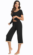 Load image into Gallery viewer, WiWi Bamboo Pajamas for Women Short Sleeve Top with Capri Pants Sleepwear Lightweight Plus Size Pjs Set S-3X, Black, Small