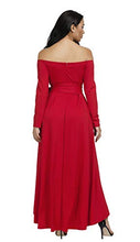 Load image into Gallery viewer, Women Off Shoulder Dress - Elegant Long Sleeve Formal Party High Low Maxi Dress with Belt Red XL