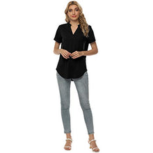 Load image into Gallery viewer, Davenil Women's 3/4 Sleeve V-Neck Tops Loose Tunic Blouses Irregular Hem Casual Shirts Watermelon Red Size S