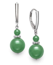 Load image into Gallery viewer, Sterling Silver Natural Green Jade Lever Back Drop Dangle Earrings