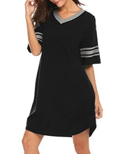 Load image into Gallery viewer, Ekouaer Women's Nightgown, Cotton Novelty Sleepshirts V Neck Short Sleeve Sleep Shirt Loose Comfy Pajama Sleepwear S-XXL