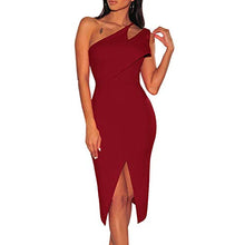 Load image into Gallery viewer, kaimimei Women’s One Shoulder Split Midi Dresses Sexy Fashion Evening Dress White M