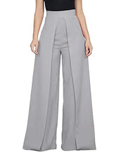 Load image into Gallery viewer, Lrady Womens Casual High Waist Wide Leg Long Palazzo Pants High Split Legs Loose Fit Elegant Elastic Waist Trousers, Grey, Medium