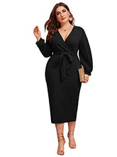 Load image into Gallery viewer, Verdusa Women's Plus Size Bishop Sleeve Plunging V Neck Belted Bodycon Dresses Red 4XL