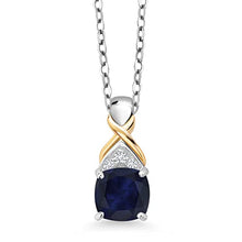 Load image into Gallery viewer, Gem Stone King 925 Sterling Silver and 10K Yellow Gold Cushion Blue Sapphire and White Lab Grown Diamond Pendant Necklace For Women (1.32 Cttw, with 18 Inch Chain)