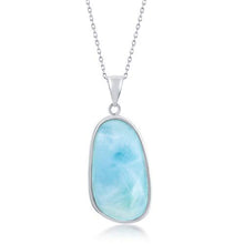 Load image into Gallery viewer, 925 Sterling Silver Hawaii Natural Larimar Gemstone High Polished Irregular Shape 18’’ Pendant Necklace