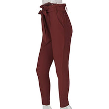 Load image into Gallery viewer, Ohvera Women's All Occasions Paper Bag Waist Pants Trousers with Tie Pockets WineRed Large