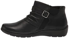 Load image into Gallery viewer, Clarks Women's Cora Rouched Ankle Boot, Black Leather, 9