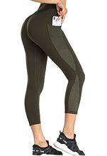 Load image into Gallery viewer, OUYISHANG Shine Leather Workout Capri Leggings for Women with Pockets High Waisted Shiny Pattern Yoga Tight Pants Tummy Control Athletic Running Legging Pink L