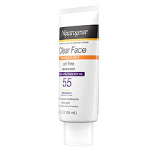 Load image into Gallery viewer, Neutrogena Clear Face Liquid Lotion Sunscreen for Acne-Prone Skin, Broad Spectrum SPF 55 with Helioplex Technology, Oil-Free, Fragrance-Free & Non-Comedogenic, 3 fl. oz