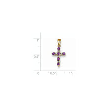 Load image into Gallery viewer, Solid 14k Yellow Gold Amethyst Purple February Gemstone and Diamond Cross Pendant Charm - 22mm x 11mm (.05 cttw.)