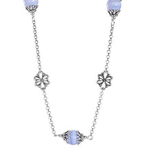 Load image into Gallery viewer, Carolyn Pollack Sterling Silver Blue Lace Agate Gemstone Floral Stations Beaded Necklace 17 Inch