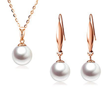 Load image into Gallery viewer, 18k Rose Gold Pearl Pendant Necklaces with 14k Chain (18"), 18k Gold Pearl Earrings for Women, Fine Jewelry Set, Gifts for Her