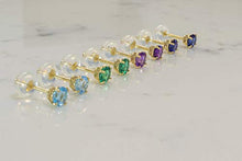 Load image into Gallery viewer, Solid 14K White Gold Round Genuine Amethyst Stud Earrings (4mm)