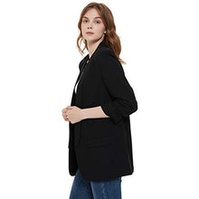 Load image into Gallery viewer, Charis Allure Womens 3/4 Ruched Sleeve Blazer Jacket Lightweight Work Office Open Front Solid Coat, Black, S