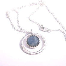Load image into Gallery viewer, Kyanite Necklace with Hammered Silver Circle Pendant