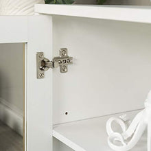 Load image into Gallery viewer, Walker Edison Furniture Company Modern Glass and Wood Fireplace Universal Stand with Open TV's up to 58" Flat Screen Living Room Storage Entertainment Center, White