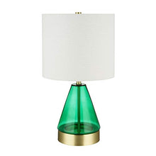 Load image into Gallery viewer, Amazon Brand – Rivet Smokey Glass and Brass Table Lamp, Modern, with Bulb, 16.63"H, Green