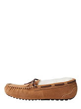 Load image into Gallery viewer, Dearfoams Women's Fireside Water Resistant Shearling Victoria Moc with Tie Slipper, Chestnut, 7