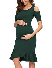 Load image into Gallery viewer, Ecavus Women's Maternity Dress Bodycon Cold Shoulder Pregnancy Dresses with Ruffle Hem for Baby Shower