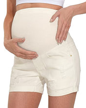 Load image into Gallery viewer, PIQIDIG Womens Maternity Jeans Shorts Belly Support Pregnancy Short Pants White M