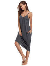Load image into Gallery viewer, Aibrou Women's Cotton V Neck Long Nightgown Sleeveless Full Slip Night Dress Dark Gray