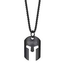 Load image into Gallery viewer, Spartan Helmet Necklace for Men | Black Spinel 24” Long Rolo Chain Stainless Steel | Men’s Accessory Gemstone Necklaces
