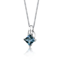 Load image into Gallery viewer, Peora London Blue Topaz Princess Cut Pendant Necklace Sterling Silver 3.00 Carats