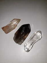 Load image into Gallery viewer, 3pc Set Clear & Smokey & Tangerine Quartz Points Raw Natural Healing Crystal Gemstone Specimens from Brazil