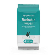 Load image into Gallery viewer, Amazon Basics Flushable Adult Toilet Wipes, Fragrance Free, 42 Count (Pack of 3)