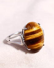 Load image into Gallery viewer, Jewever 925 Sterling Silver Rings for Women Men Genuine Tiger Eye Stone Anxiety Ring Open Adjustable Unisex Jewelry (7-10#)