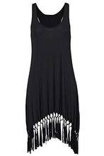 Load image into Gallery viewer, lime flare Women Casual Racerback Mini Short Beach Tank Dress Long T Shirt Tunic Sundress with Fringes (Solid Black, Large(US 12-14))