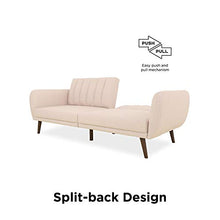 Load image into Gallery viewer, Novogratz Brittany Sofa Futon, Premium Linen Upholstery and Wooden Legs, Pink Linen