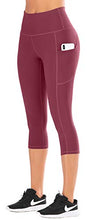 Load image into Gallery viewer, IUGA High Waisted Yoga Pants for Women with Pockets Capri Leggings for Women Workout Leggings for Women Yoga Capris (Maroon, M)