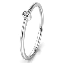 Load image into Gallery viewer, Sz 5.0 Solid 10K White Gold Bezel Set Diamond Wedding Engagement Ring