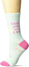 Load image into Gallery viewer, K. Bell Women's Funny Jokes and Wordplay Novelty Crew Socks, Light Blue (Nap Girl), Shoe Size: 4-10