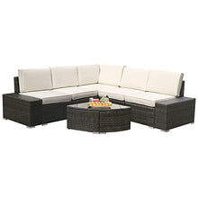 Load image into Gallery viewer, 6 Pieces Patio Furniture Sets,Luxury Outdoor All Weather PE Rattan Wicker Lawn Conversation Sets,Garden Sofa Set with Coffee Table and Couch Cushions for Patio, Backyard, Pool (Beige-6PCS)