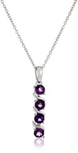 Load image into Gallery viewer, Sterling Silver Genuine African Amethyst Four Stone Pendant Necklace, 18"