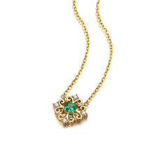 Load image into Gallery viewer, Carleen 14K Solid Yellow Gold Genuine Emerald Diamond Flower Pendant Necklace Minimalist Delicate Dainty Fine Jewelry For Women Girls