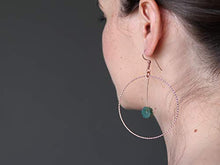Load image into Gallery viewer, Agate Moss Earrings 3.5" Boutique Green Flower Crystal Healing Energy Gemstone Big Copper Hoop B01