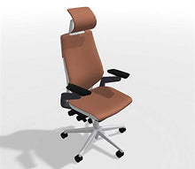 Load image into Gallery viewer, Steelcase Gesture Office Desk Chair with Headrest in Elmosoft Genuine Saddle L147 Leather Plus Lumbar Support Low Platinum Metallic Frame with Seagull Seat/Back Merle Arms (Light/Light)