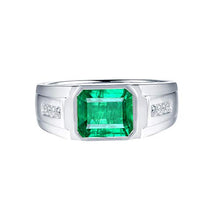 Load image into Gallery viewer, Lanmi 14K White Gold Natural Men's Emerald Ring Sapphire Tanzanite Engagement Wedding Band with Diamonds for Man