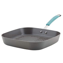 Load image into Gallery viewer, Rachael Ray Cucina Hard Anodized Nonstick Grill/Deep Square Griddle Pan, 11 Inch, Gray with Blue Handles