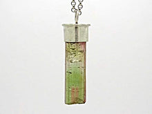 Load image into Gallery viewer, bi-color tourmaline pendant, watermelon tourmaline crystal pendant, pink green crystal necklace, raw crystal pendant mens gift for women
