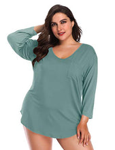 Load image into Gallery viewer, BELAROI Womens Plus Size Tunic Tops 3/4 Sleeve V Neck T Shirts Basic Tee Loose Blouses with Pocket(3X,Grayish Green)