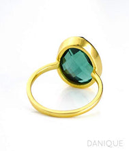 Load image into Gallery viewer, Teardrop Green Tourmaline ring, stackable ring, Vermeil Gold or sterling silver, bezel set ring, oval ring, Dark green gemstone ring, October Birthstone ring